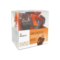 خرما پرتقالی بانکت با روکش شکلات تلخ بسته طلقی ۳۰۰ گرمی