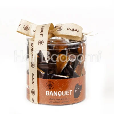 خرما پرتقالی بانکت با روکش شکلات تلخ بسته طلقی 25۰ گرمی