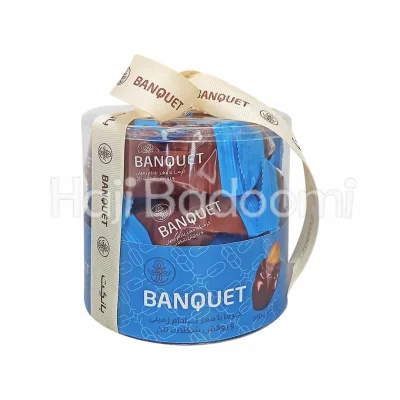 خرما بادام زمینی بانکت با روکش شکلات تلخ بسته طلقی 25۰ گرمی