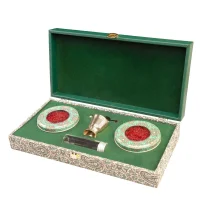 باکس هدیه زعفران دو مثقال طرح ترمه و چرم سبز