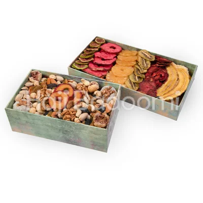 ست دوگانه باکس آجیل و میوه خشک طرح ترنج 1600 گرمی