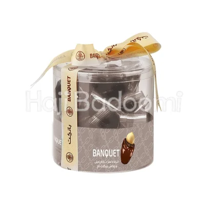 خرما فندقی بانکت با روکش شکلات تلخ بسته طلقی 25۰ گرمی